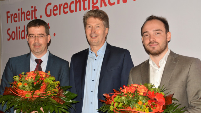 Bezirkstagskandidat Dr. Jürgen Kößler, Heinz Galuschka, Landtagslistenkandidat Maurice Then